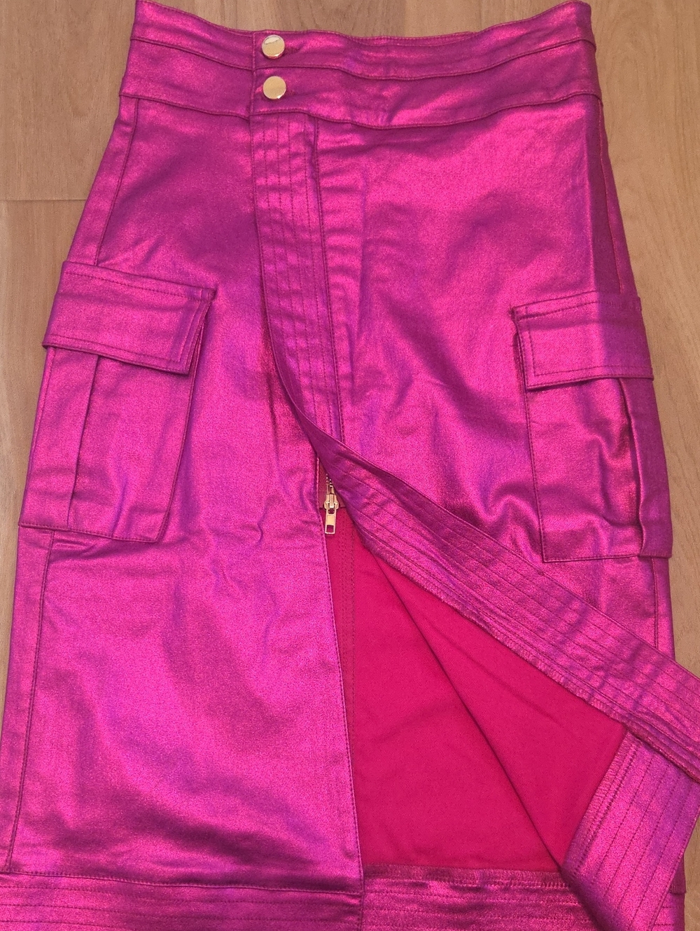 NWT Metallic stretch Pink Pencil Skirt Sz M - Picture 3 of 6
